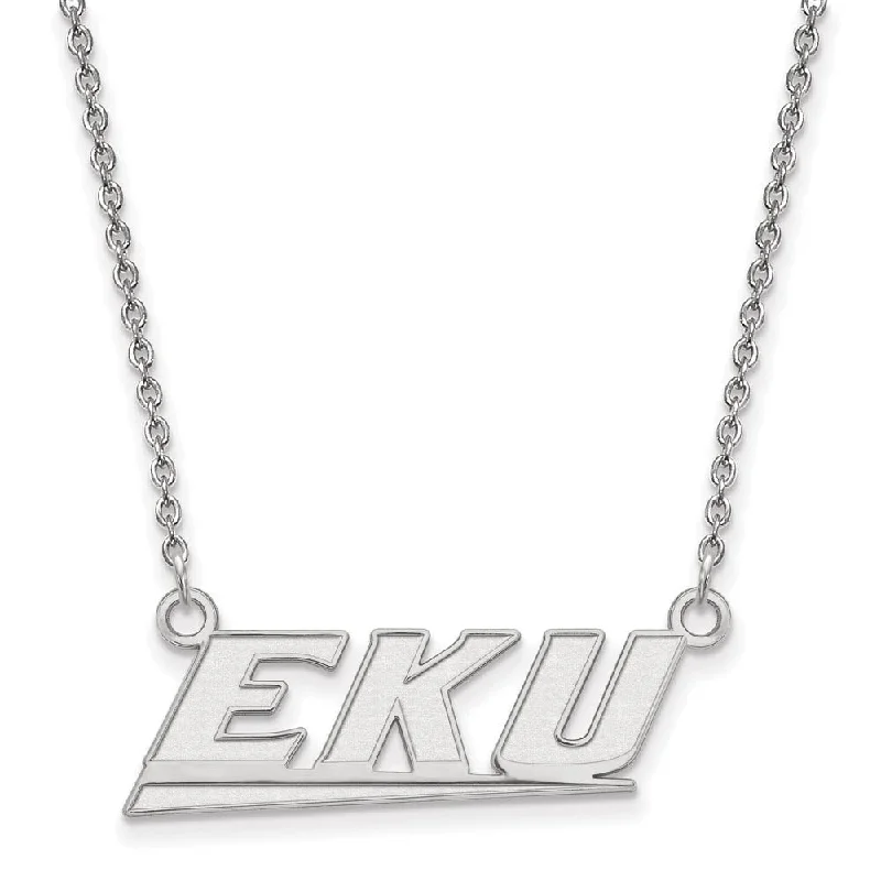 14k White Gold Eastern Kentucky U Small Pendant Necklace