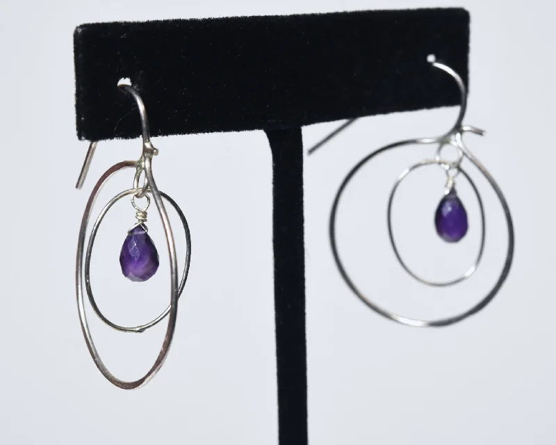 Amethyst Dangle Hoop Inside Hoop Earrings