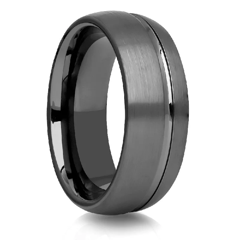 Gunmetal Tungsten Wedding Ring 8Mm Dome Comfort Fit Offset Groove Cobalt Free