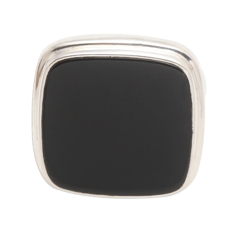 Novica Handmade Black Tablet Onyx Cocktail Ring