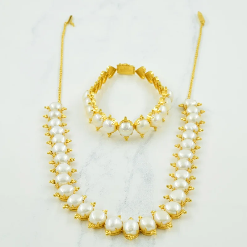 22k Pearl Necklace & Bracelet Set | 18" | 7" |