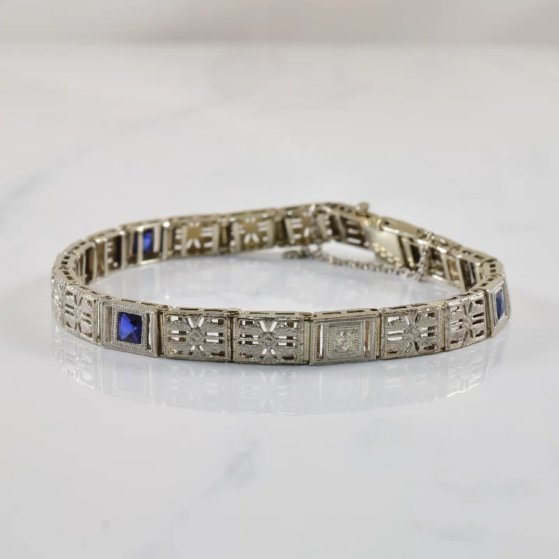 Art Deco Diamond & Synthetic Sapphire Bracelet | 0.75ctw, 0.08ctw | 7.5" |