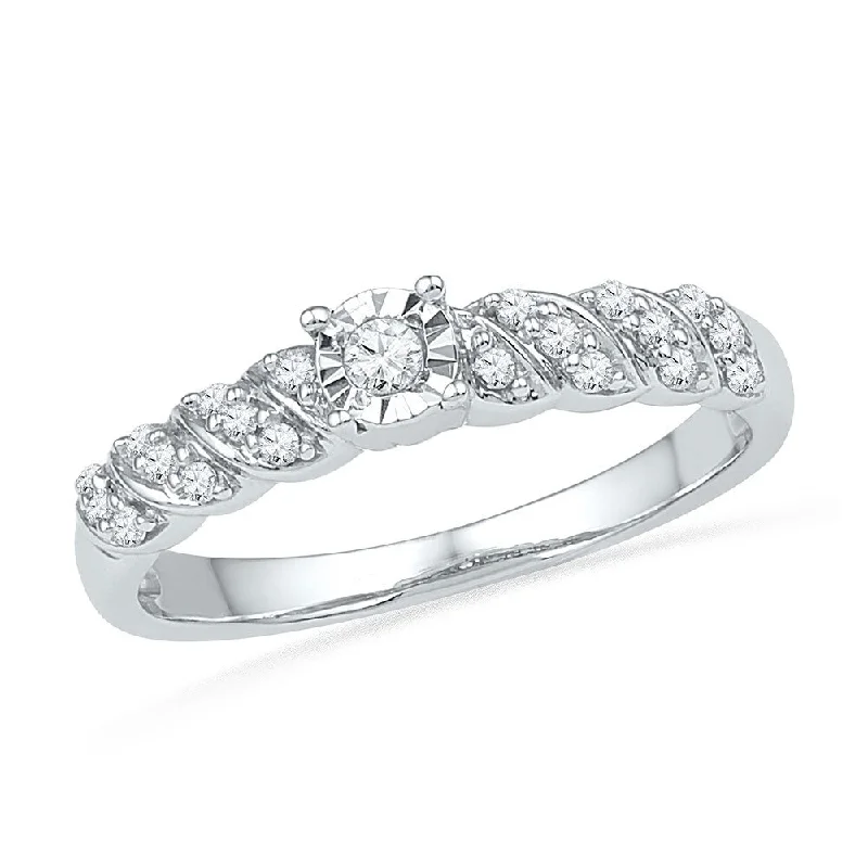 10k White Gold Womens Round Diamond Solitaire Promise Ring (1/5 Cttw, G-H Color, I2-I3 Clarity)