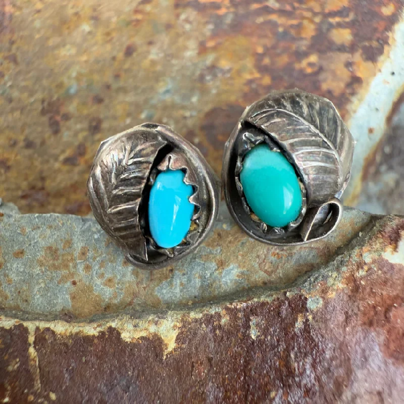 Vintage Navajo Sterling Silver & Turquoise Pierced Stud Post Earrings