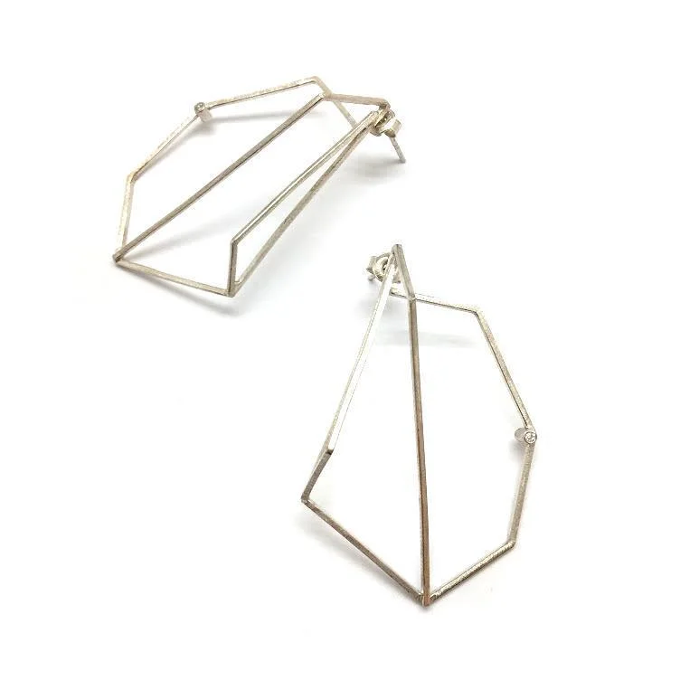 Geometric Earrings with CZs - Silver