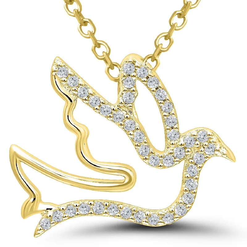 14K Yellow Gold 0.12ctw Round Diamond Dove Necklace