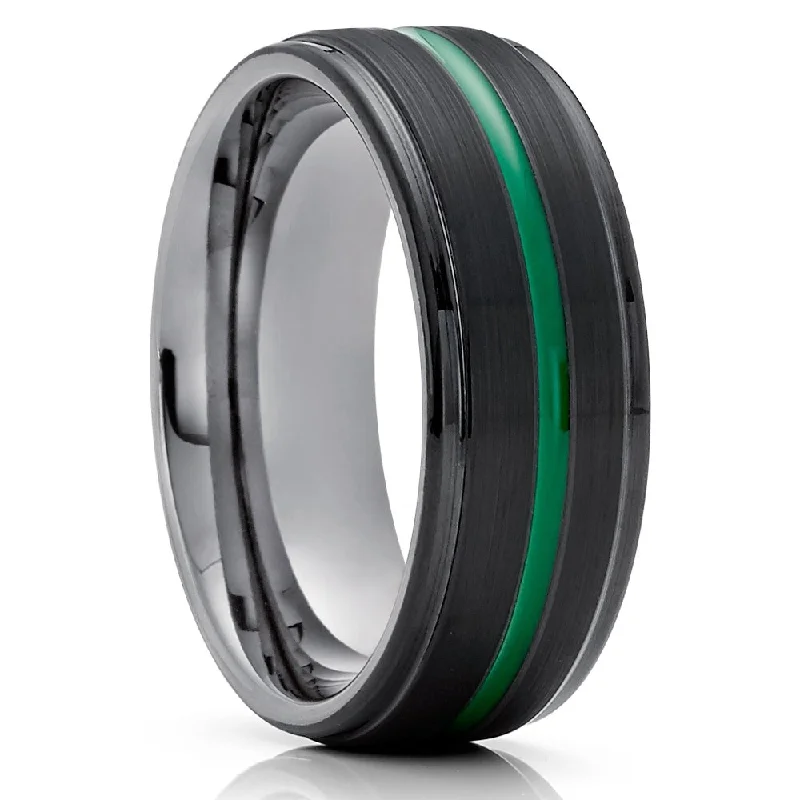 Gunmetal Tungsten Wedding Ring 8Mm Black Green Comfort Fit Anniversary Size 513