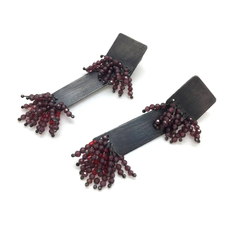 Rectangle Garnet Fringe Earrings