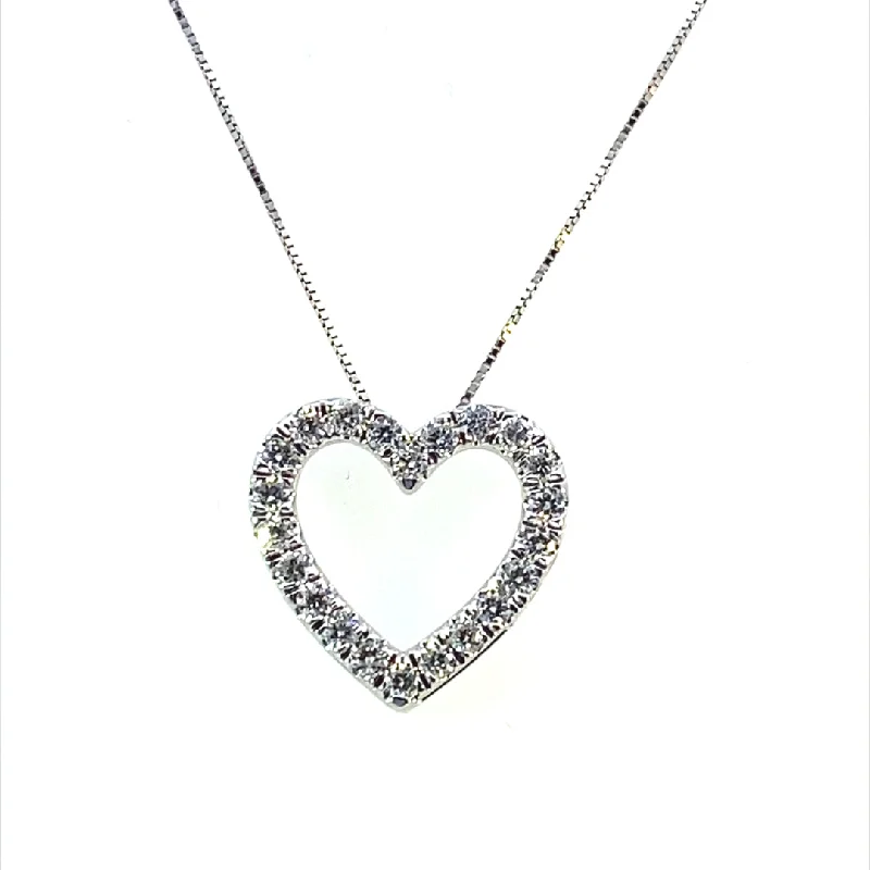 14K White Gold 0.50ctw Round Lab Diamond Heart Necklace