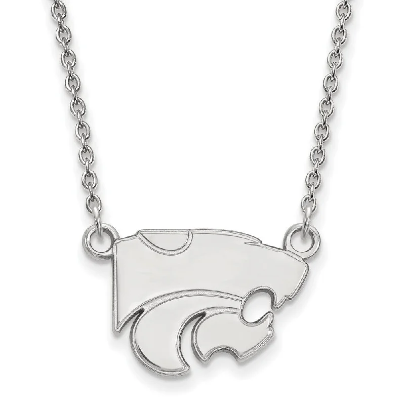 14k White Gold Kansas State Small Wildcat Pendant Necklace