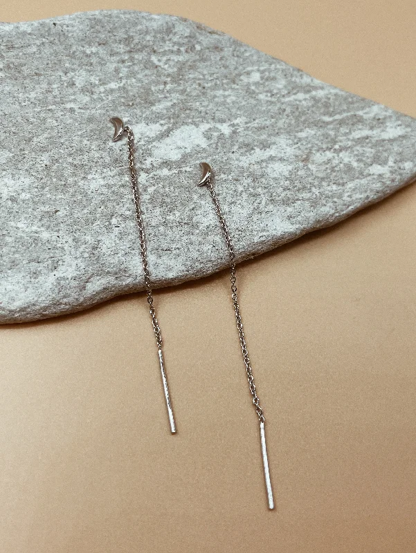 Isa Crescent Threader Chain and Needle Earrings in Silver Tone