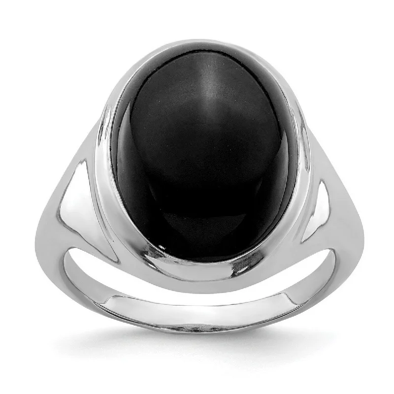 Curata 925 Sterling Silver Polished Open back Black Agate Ring