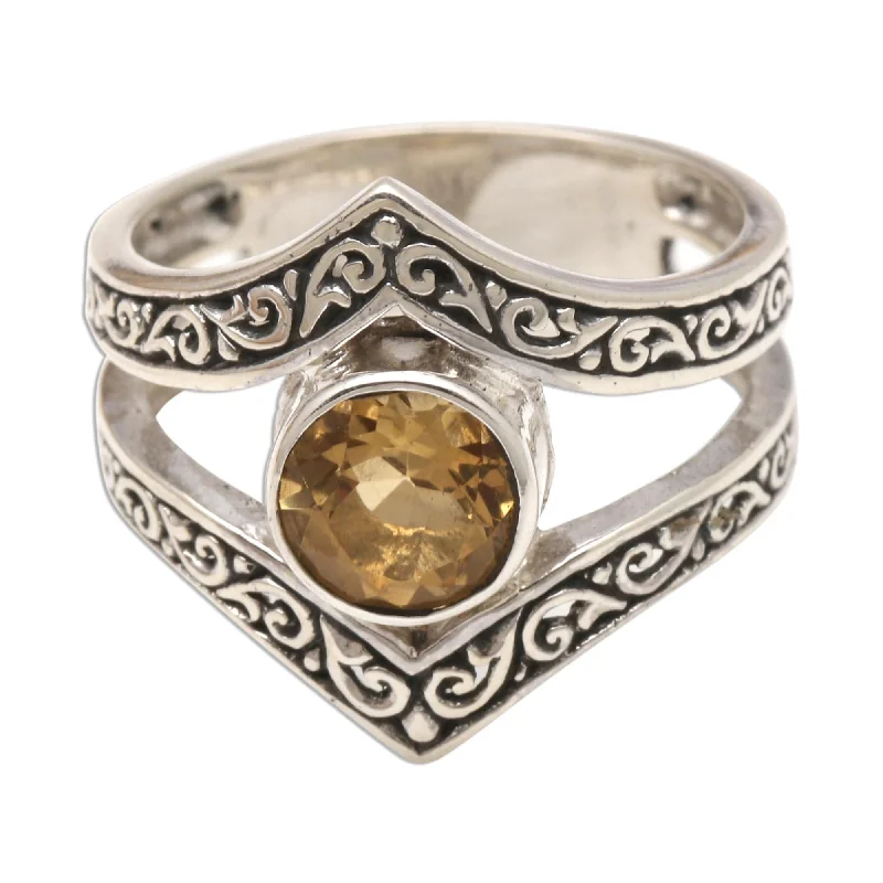 Novica Handmade Crown Of Sunshine Citrine Cocktail Ring