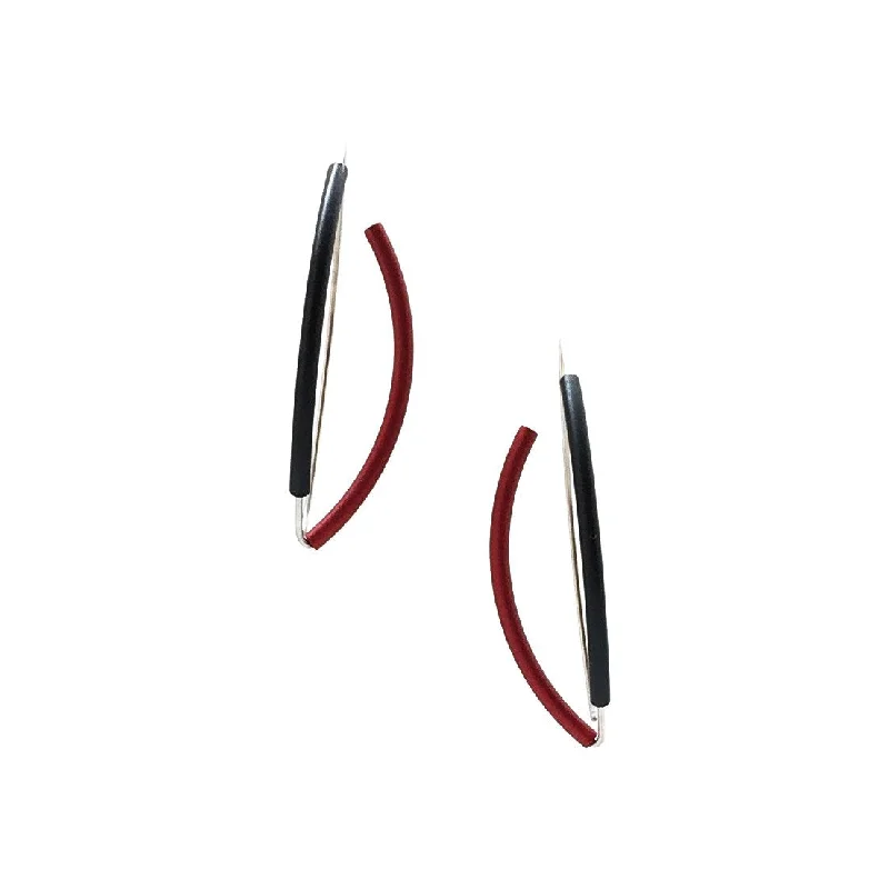 Black/Red 3D Bow Earrings- Round Tubing