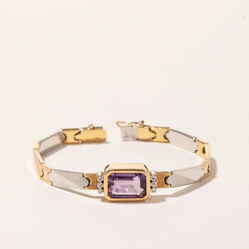 18k Tri Tone Gold Amethyst & Diamond Bracelet | 6.55ct, 0.09ctw | 7"