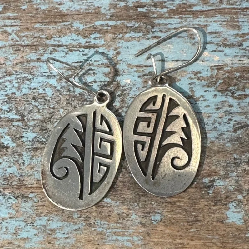 Hopi-Style Sterling Silver Overlay Pierced Earrings