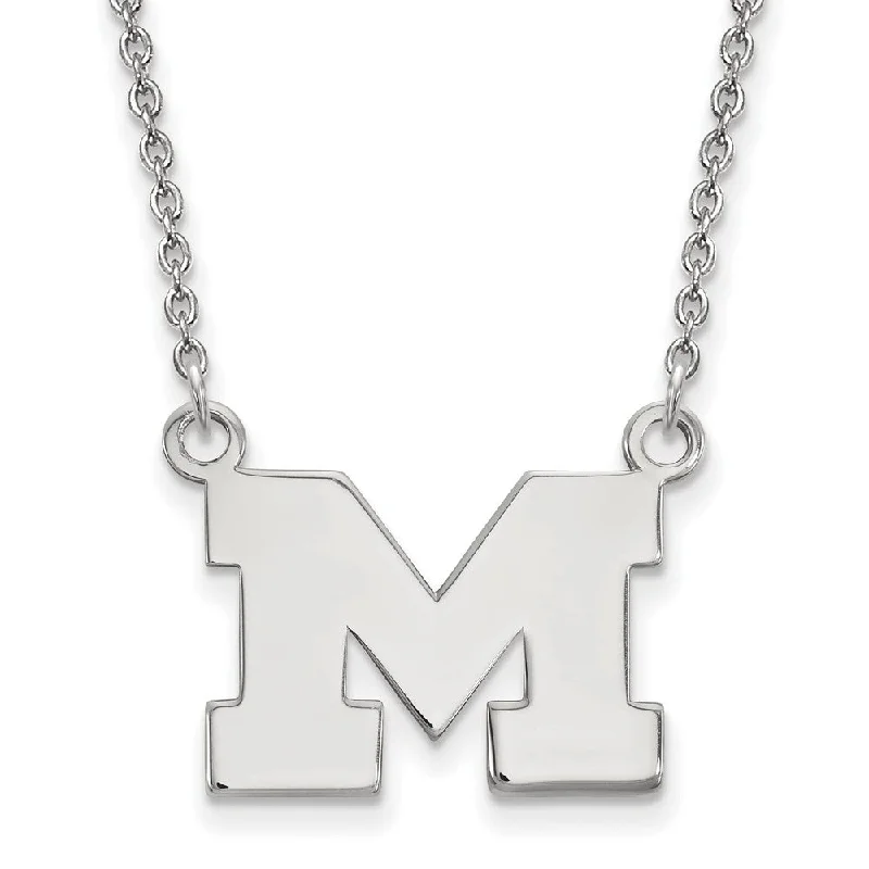 14k White Gold U of Michigan Small Initial M Pendant Necklace