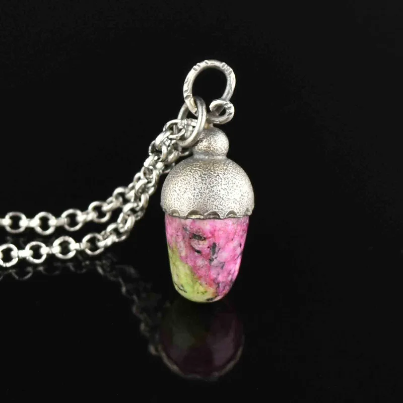 Silver Pink Marble Acorn Pendant Necklace