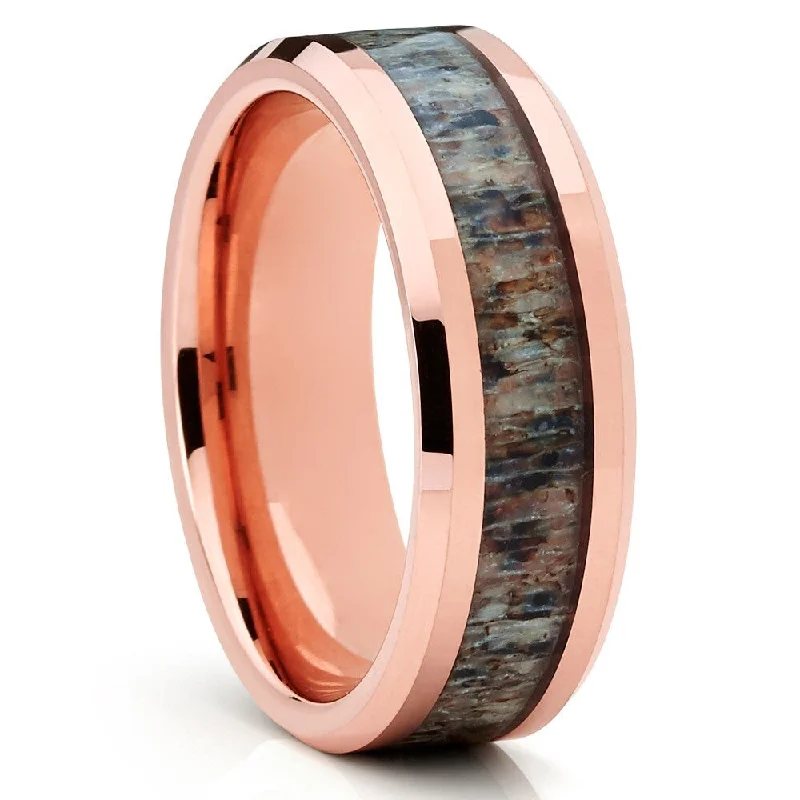 Deer Antler Wedding Ring Rose Gold Tungsten Band 8Mm Comfort Fit Size 613