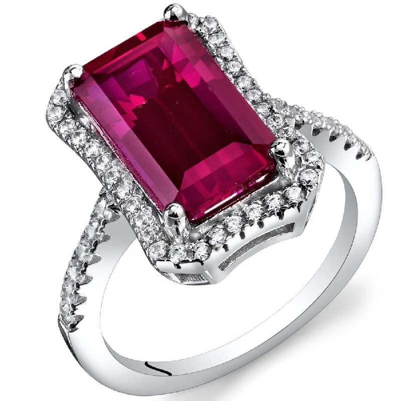 Sterling Silver 4.25 ct Created Ruby Cocktail Ring