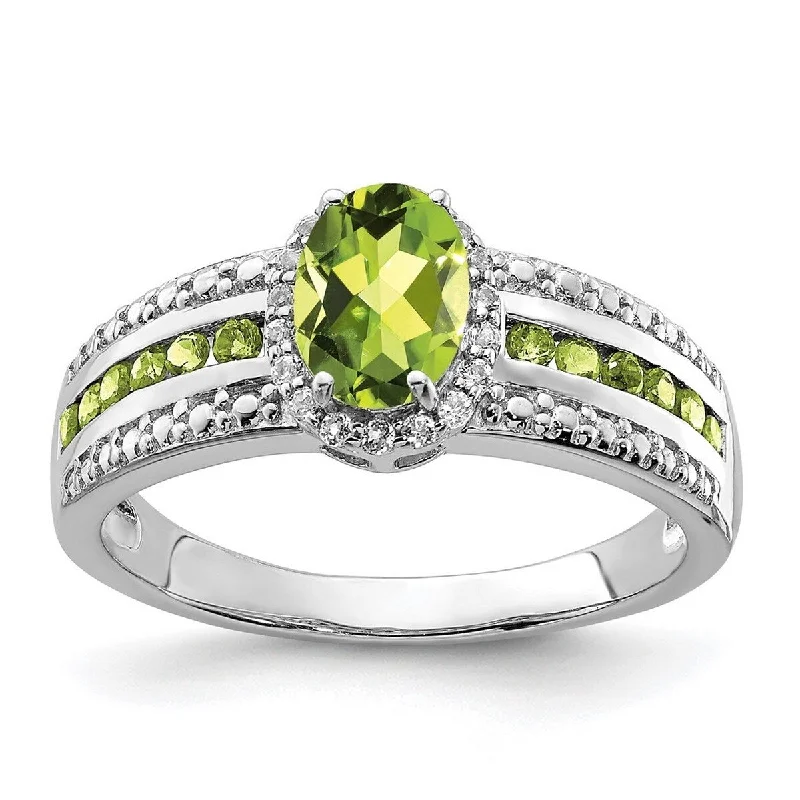 Curata 925 Sterling Silver Open back Polished Peridot and White Topaz Ring