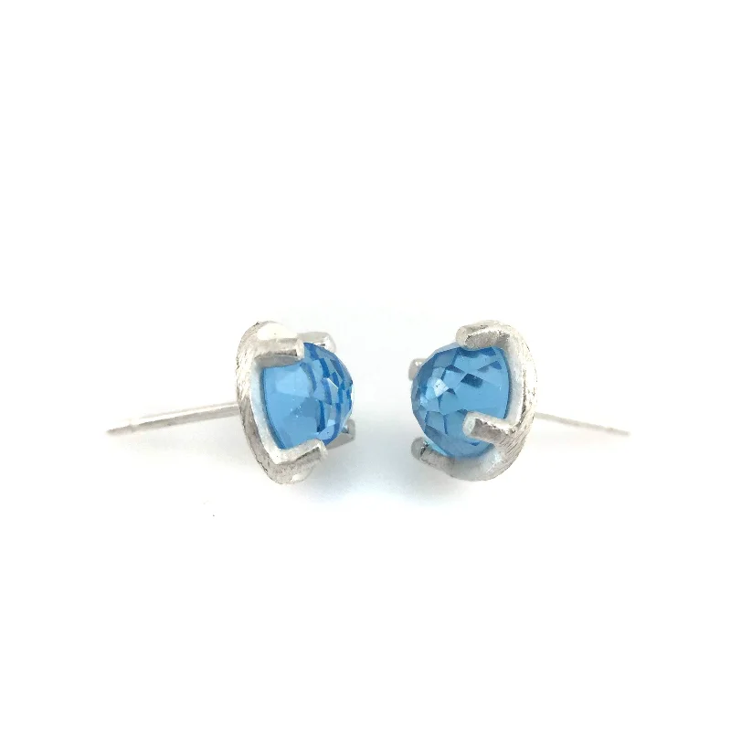 Mini Carved Studs -  Blue Topaz