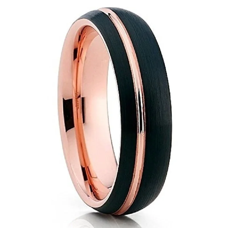 6Mm Rose Gold Black Tungsten Carbide Wedding Ring Comfort Fit Anniversary Band