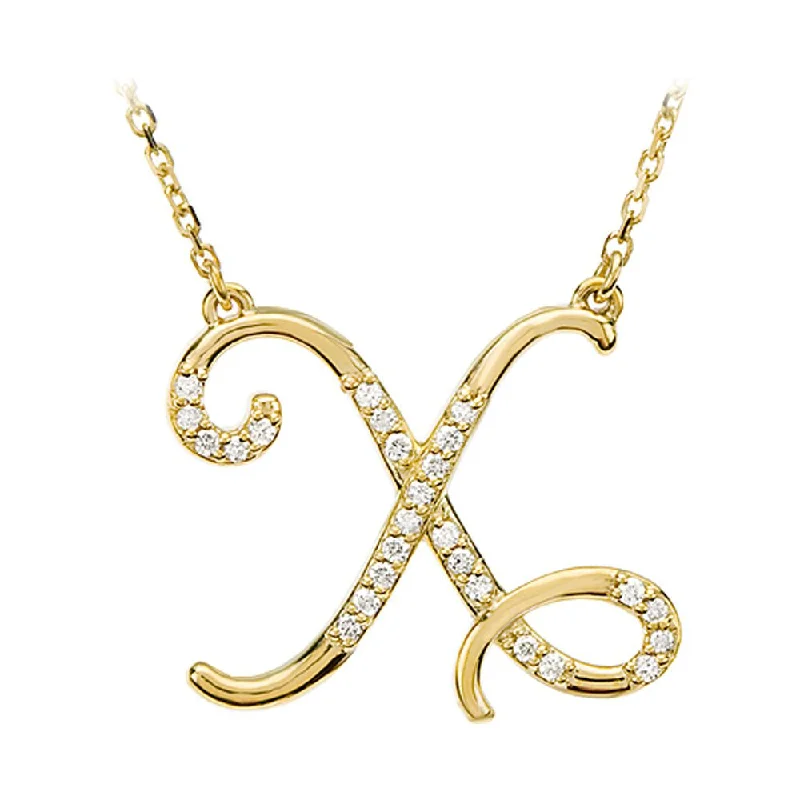 1/8 Ctw Diamond 14k Yellow Gold Medium Script Initial X Necklace, 17in