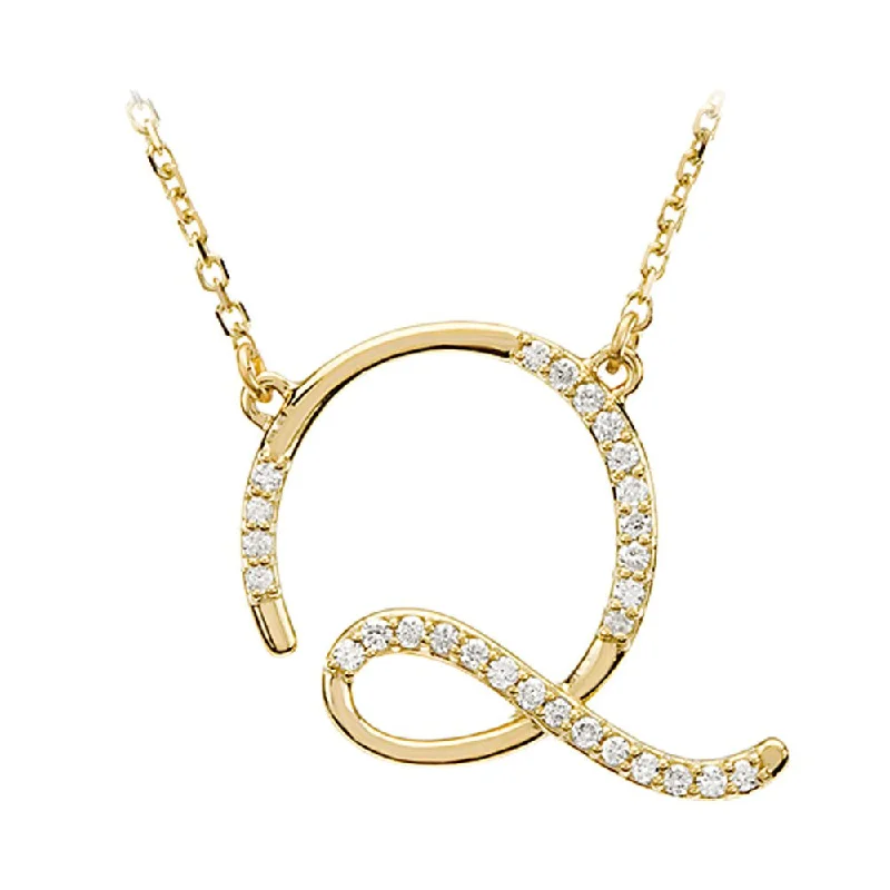 1/8 Ctw Diamond 14k Yellow Gold Medium Script Initial Q Necklace, 17in