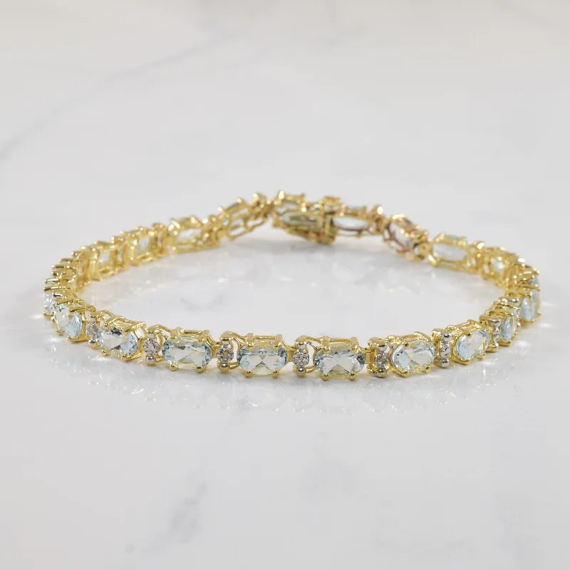 Aquamarine & Diamond Tennis Bracelet | 7.35ctw, 0.04ctw | 8" |