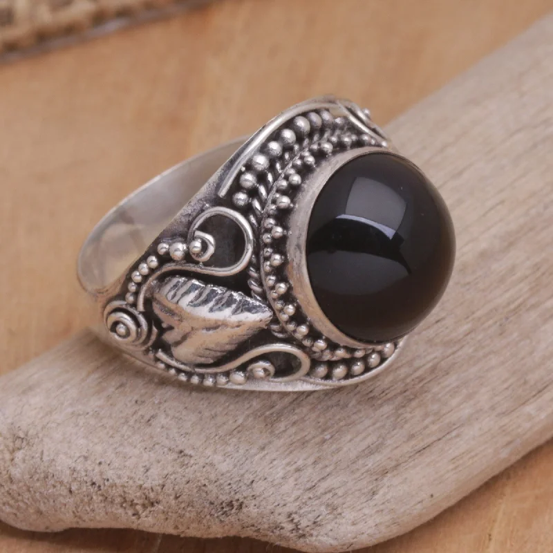 Novica Handmade Majestic Vitality Onyx Cocktail Ring