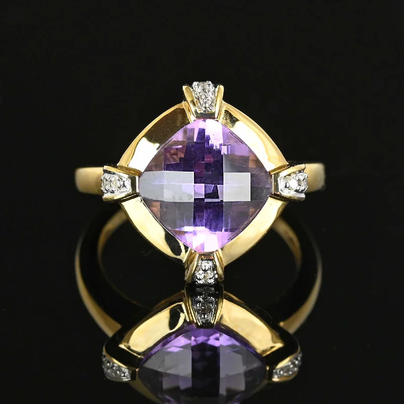 Vintage Cushion Checkerboard Cut Amethyst Ring