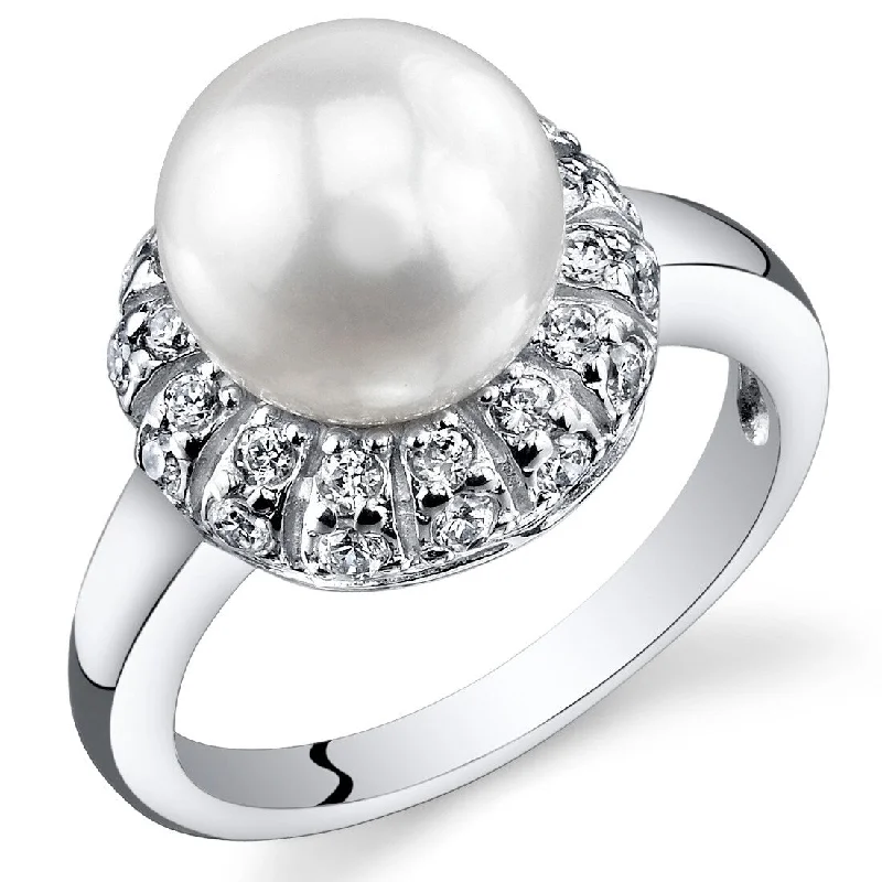 Sterling Silver Flower Style White Freshwater Pearl Ring 8.5-9mm