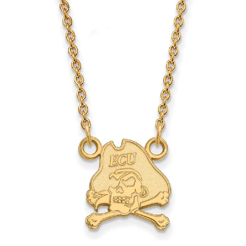 10k Yellow Gold East Carolina U Small Pirate Pendant Necklace