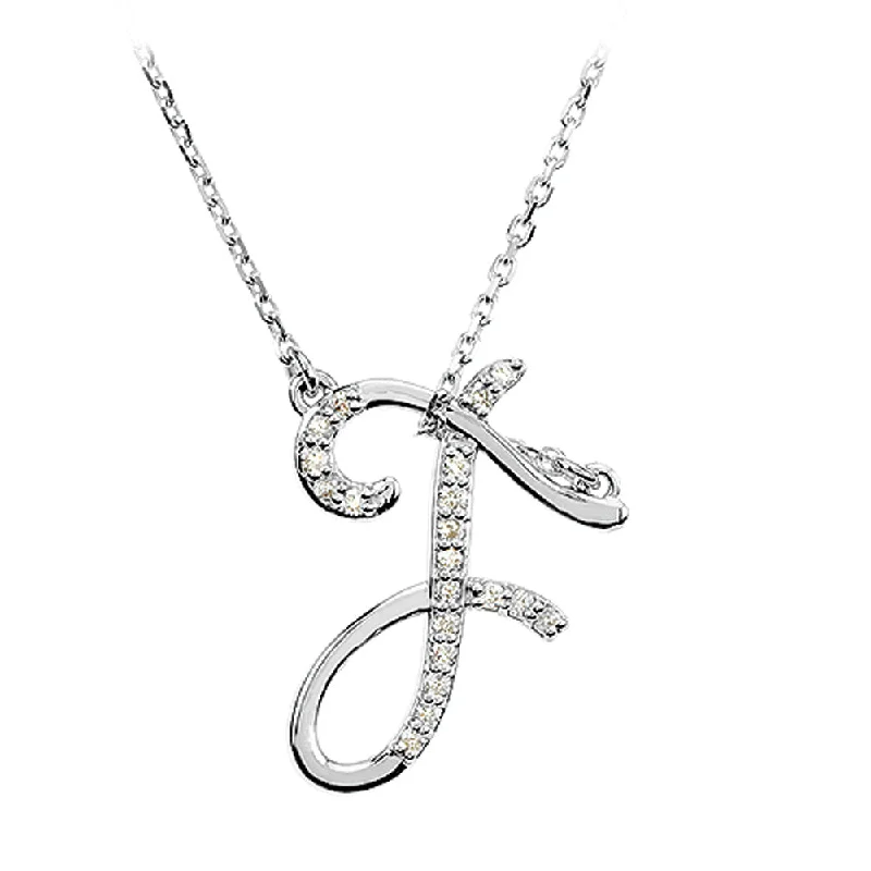 1/10 Ctw Diamond Sterling Silver Medium Script Initial F Necklace 16in