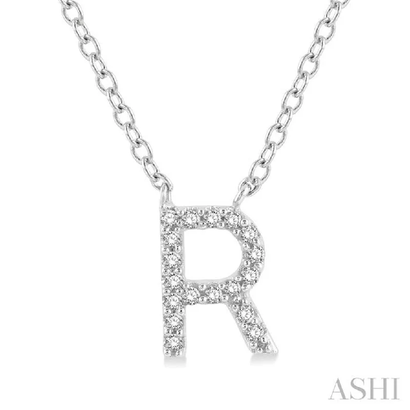 10K White Gold 0.05ctw Diamond Letter "R" Necklace