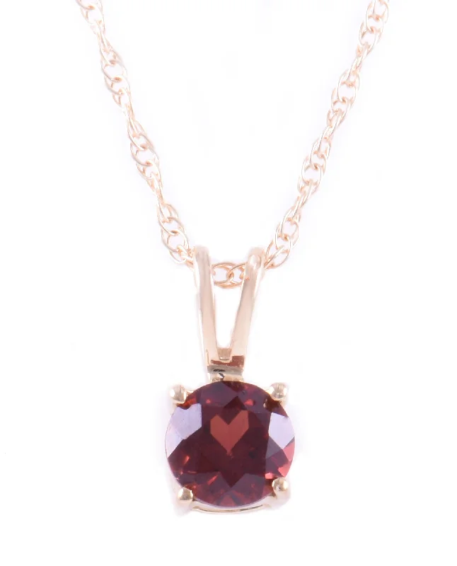 14K Yellow Gold 5mm Garnet Solitaire Necklace