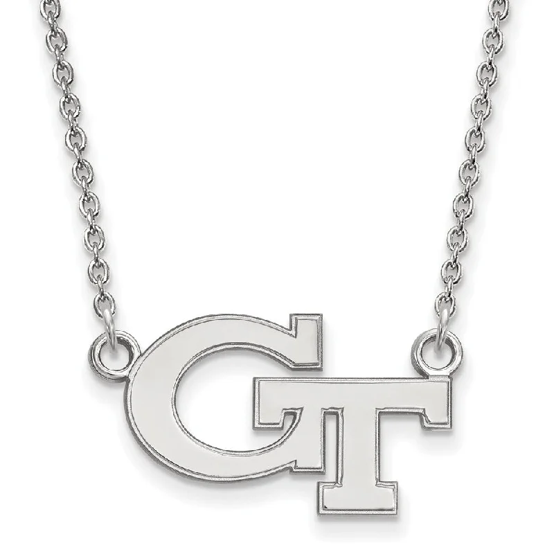 14k White Gold Georgia Technology Small 'GT' Pendant Necklace