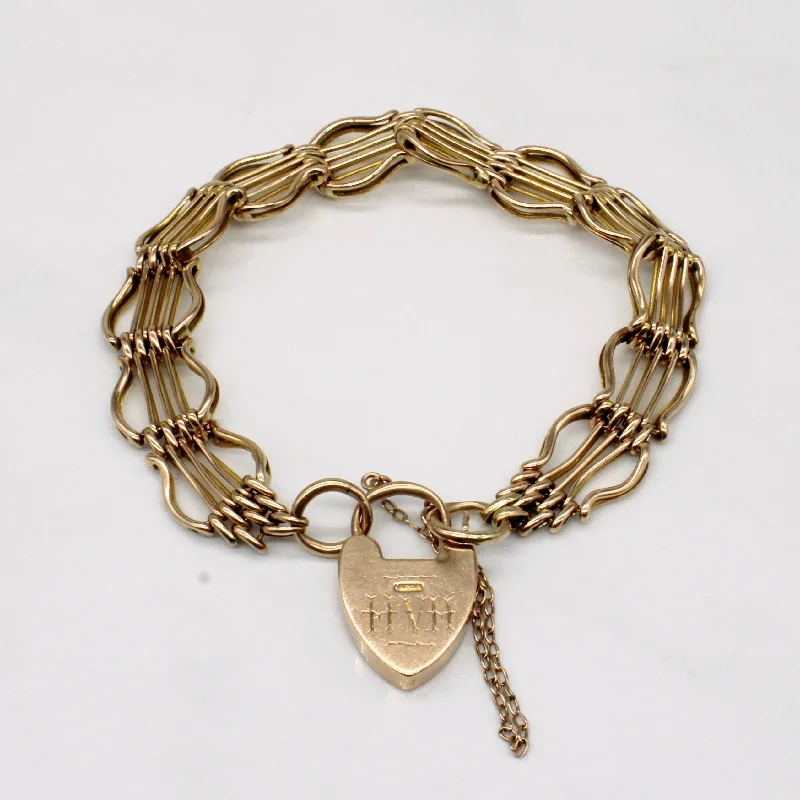 9k Yellow Gold Vintage Heart Lock Bracelet | 8" |