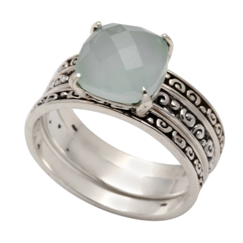 Novica Handmade Buddhas Curls In Aqua Chalcedony Cocktail Ring