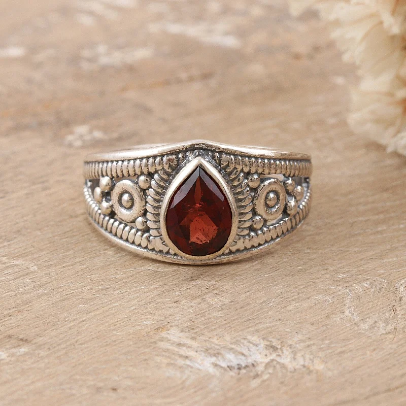 Novica Handmade Passion Drop Garnet Cocktail Ring