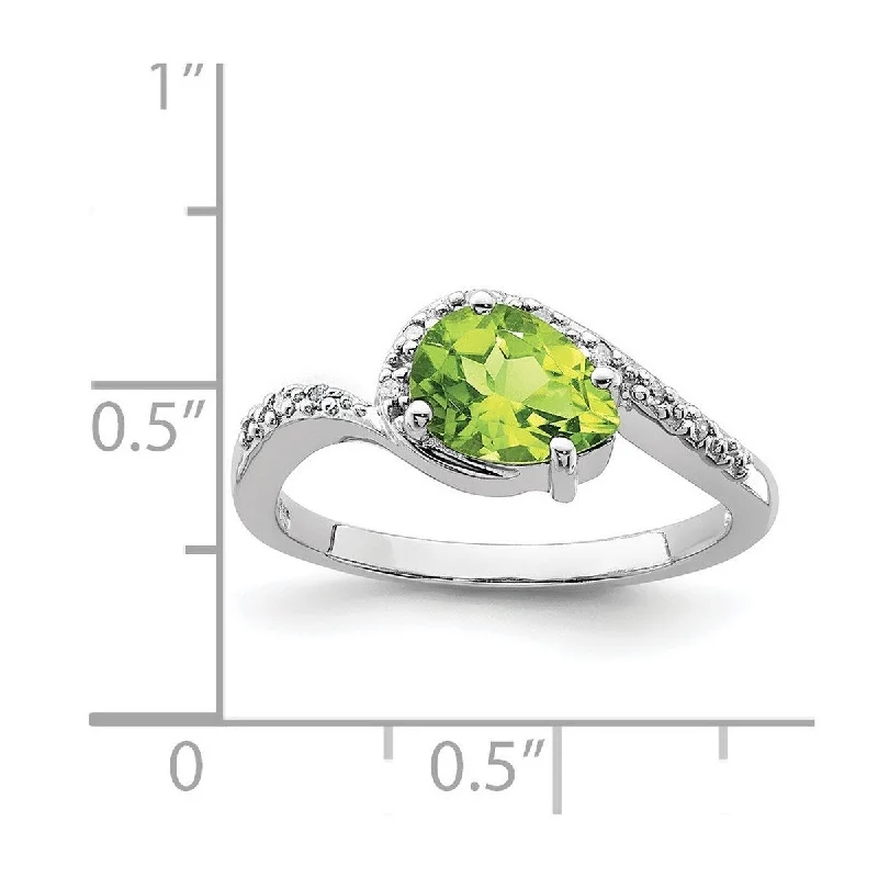 Curata 925 Sterling Silver Polished Open back Rhodium Plated Diamond and Peridot Ring