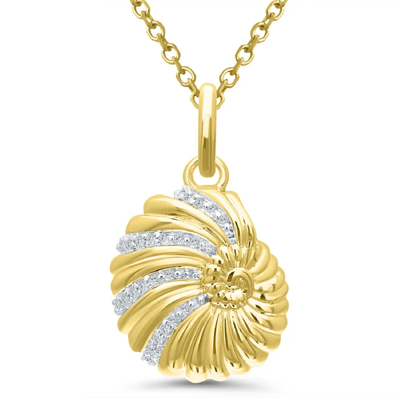 14K Yellow Gold 0.10ctw Round Diamond Seashell Necklace