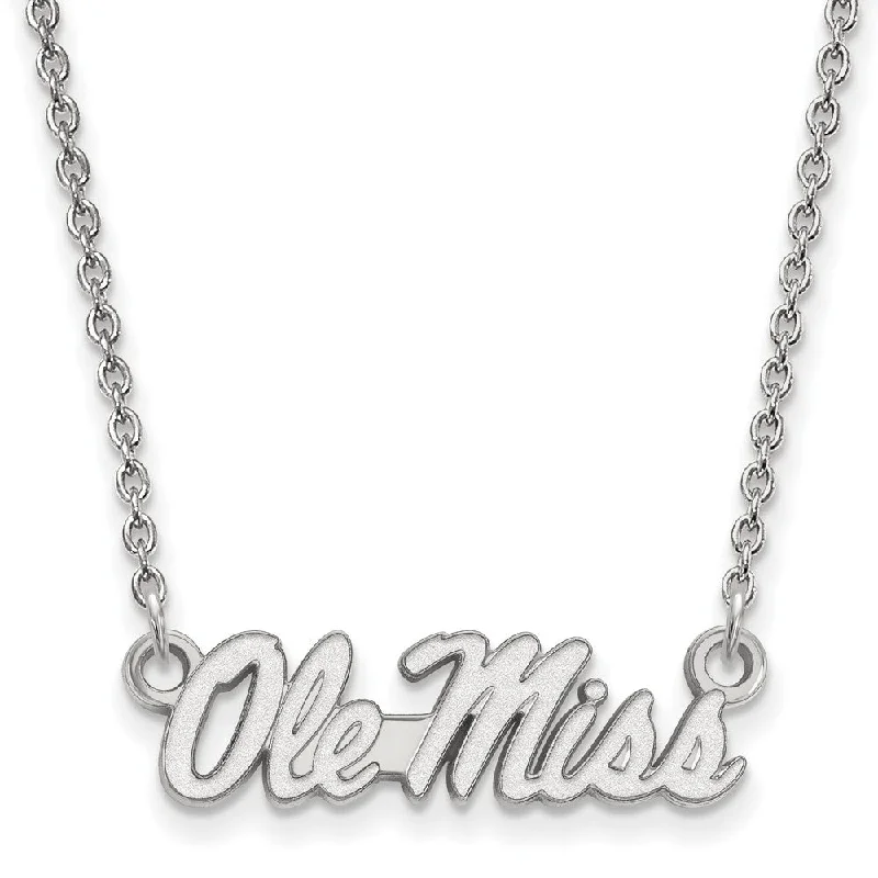 14k White Gold U of Mississippi Ole Miss Script Pendant Necklace