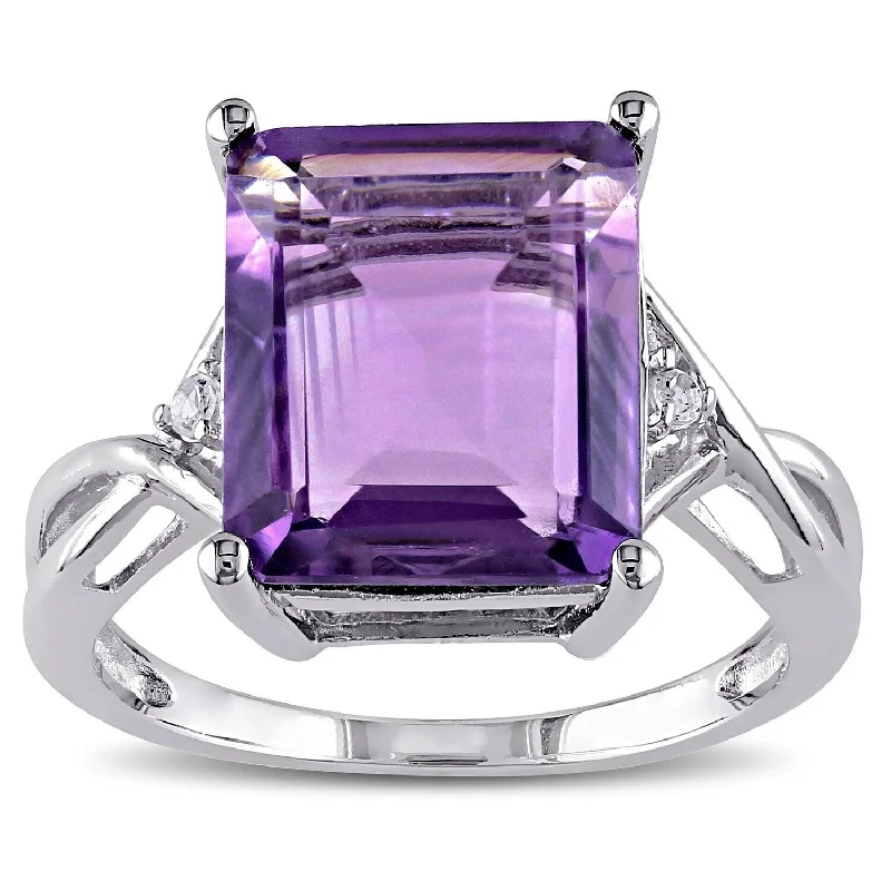 Miadora Sterling Silver Amethyst and White Topaz Ring