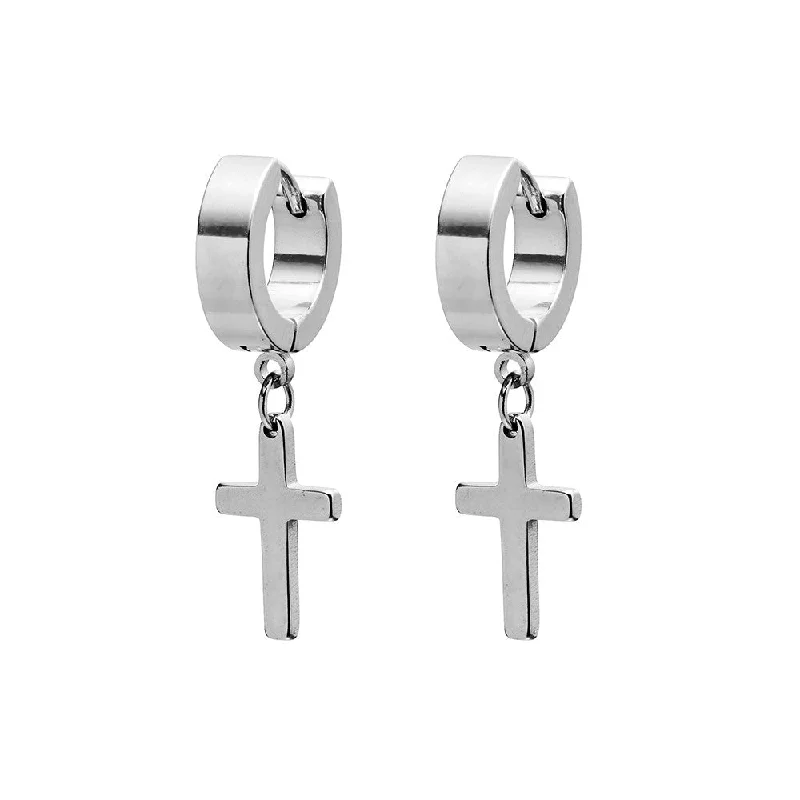 Stainless Steel Men's Earrings - Cross Huggies