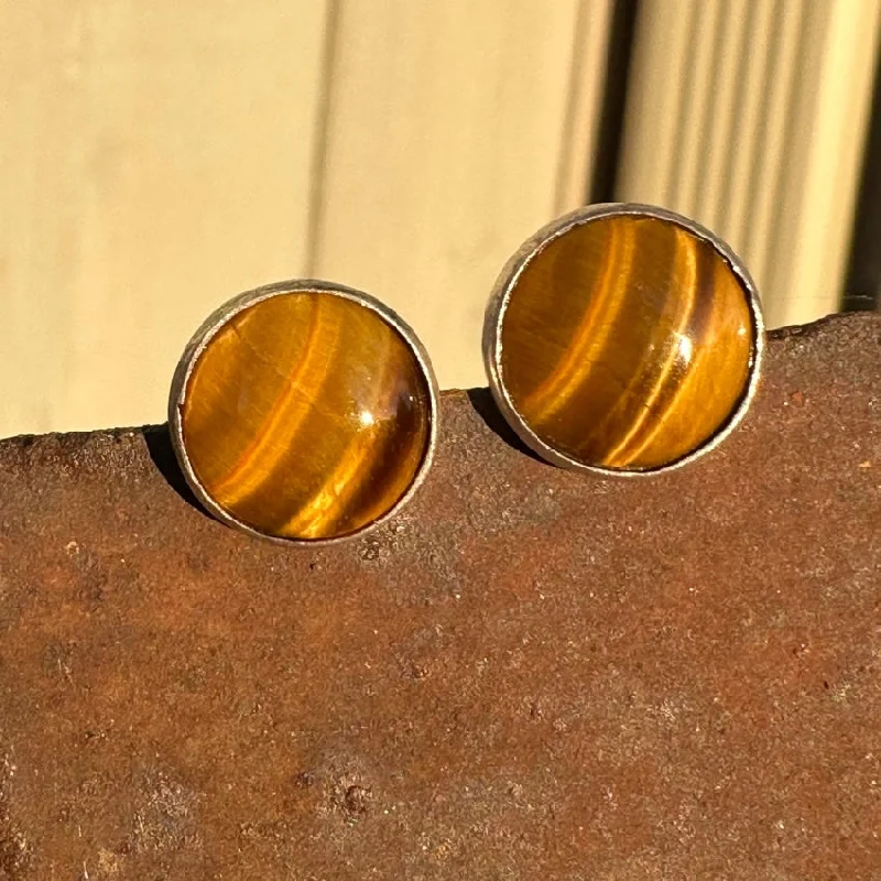 Vintage Sterling Silver Pierced Stud Tiger’s Eye Earrings