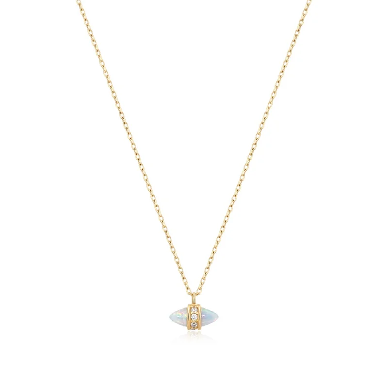 14K Yellow Gold Opal & Lab Diamond Drop Necklace by Aurelie Gi