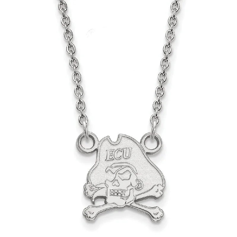 14k White Gold East Carolina U Small Pirate Pendant Necklace