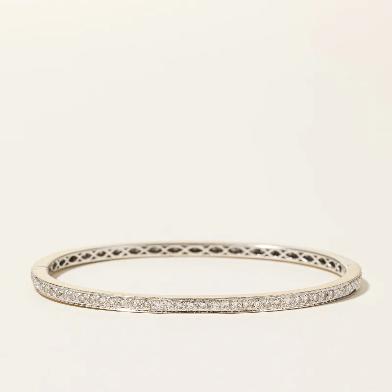 18K White Gold Diamond Oval Shaped Bangle Bracelet | 1.55ctw | 7"